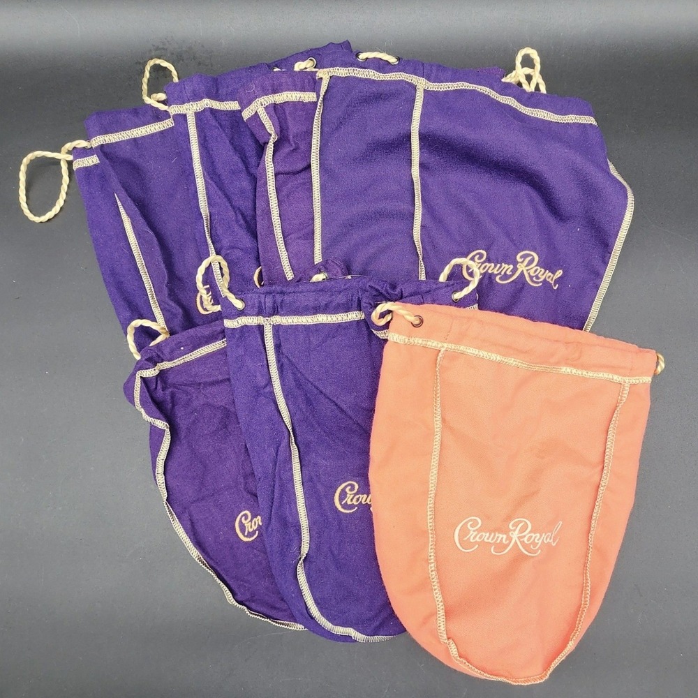 Crown Royal 7pc Purple Peach Drawstring Bags Crafting Upcycling Storage Pouch